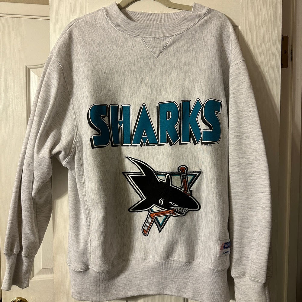 Vintage 90s Gray Sharks Sweater large 1993 San Jose NHL HOCKEY